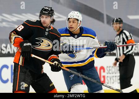 St. Louis Blues center Dakota Joshua (54) faces off against Dallas Stars  left wing Riley Tufte (27) during the second period of an NHL hockey game  on Friday, Dec. 17, 2021, in