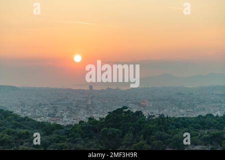 A picture of the sunset as seen from the Acropolis of Athens. Stock Photo