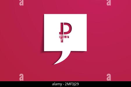 Speech bubble with currency symbol Russian ruble, in paper cut technique. Vector illustration. Viva Magenta. Stock Vector