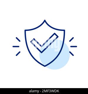 Shiny shield with check mark. Approved quality item. Pixel perfect, editable stroke icon Stock Vector