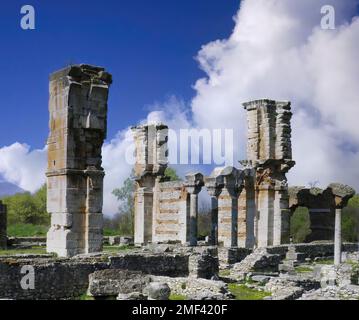 Ruins of Basilica in the archeological area of ancient Philippi, Eastern Macedonia and Thrace, Greece