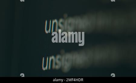 Coding script on terminal window with web text and cloud computing, showing database developing on screen. Programming code with IT language and creating artificial intelligence. Close up. Stock Photo