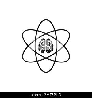 brain inside atom icon. Intellect, phsychology, knowledge simple pictogram isolated on white. flat vector illustration. Creative smart brain tech logo Stock Vector