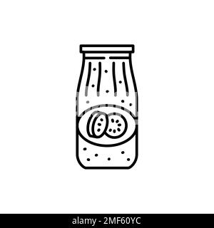 Pickled zucchini caviar in a jar color line icon. Homemade canned food. Stock Vector