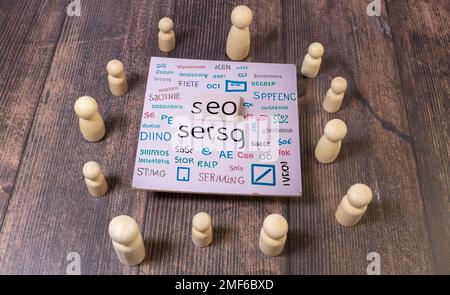 Seo business, search engine optimazion, concept cloud chart. Blue Toned. Stock Photo