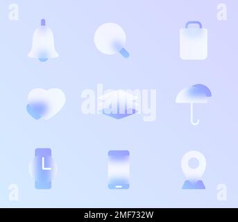 glass morphism trendy style icon set. transparent glass color vector icons Stock Vector