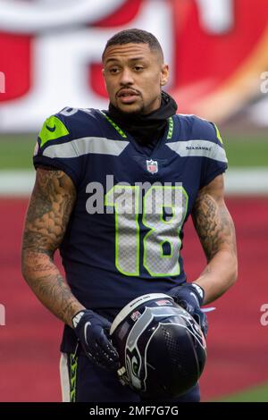 Seattle Seahawks wide receiver Freddie Swain (18) runs a route against the  San Francisco 49ers during an NFL football game, Sunday, Oct. 3, 2021 in  Santa Clara, Calif. (AP Photo/Lachlan Cunningham Stock