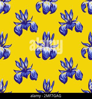 Iris flowers seamless pattern. Royal botanical textile print. Stock Vector