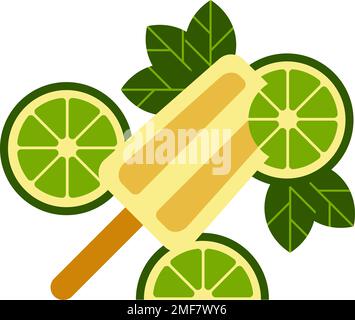 Lime ice cream on a stick. Frozen food. Stock Vector