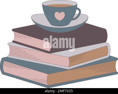 Stack of books and a cup of coffee. Leisure time. Stock Vector