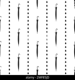 Seamless pattern with crossed umbrella canes and rain drops. Vintage gentleman wallpaper. Black retro ornament on white background. Father day, hipste Stock Vector