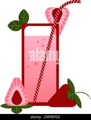 Glass of strawberry juice. Healthy vitamin drink. Stock Vector