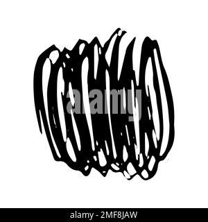 Vector grunge round brush. Black stroke, stain, ink, tangled image. A dirty artistic hand-drawn element isolated on white background. Circle paintbrus Stock Vector