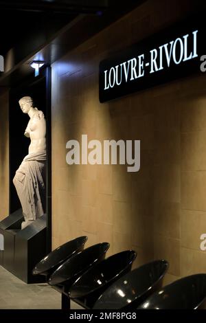 The reproduction of the statue of Venus de Milo decorating the Metro station of Louvre-Rivoli in Paris.France Stock Photo