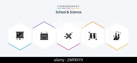 School And Science 25 Glyph icon pack including lab. research. blogging. test tubes. flask Stock Vector