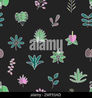 Tropical leaves and flora of hawaii seamless pattern Stock Vector
