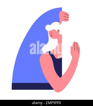 Woman looking out from window corner isolated character Stock Vector