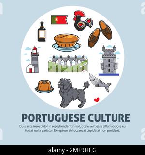 Portuguese culture travel to Portugal architecture food and animal Stock Vector