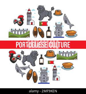 Travel to Portugal Portuguese culture and symbols traveling and tourism Stock Vector