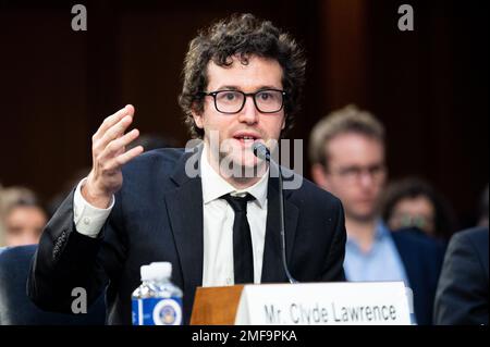 Washington, United States. 24th Jan, 2023. Clyde Lawrence, Singer-Songwriter, speaking at a hearing of the Senate Judiciary Committee. (Photo by Michael Brochstein/Sipa USA) Credit: Sipa USA/Alamy Live News Stock Photo