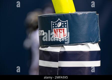 INGLEWOOD, CA - OCTOBER 30: Detail view of an NFL shield logo and