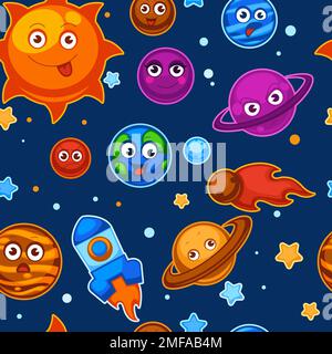 Solar system planets sun in galaxy cosmos characters vector Stock Vector