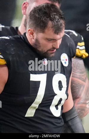 Pittsburgh Steelers offensive tackle Alejandro Villanueva (78) on the  sideline against the Cleveland Browns in the fourth quarter during an NFL  wild-card playoff football game, Sunday, Jan. 10, 2021, in Pittsburgh. (AP