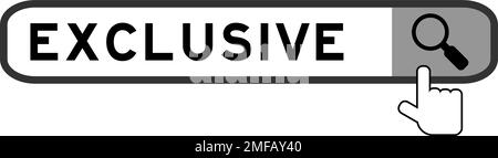 Search banner in word exclusive with hand over magnifier icon on white background Stock Vector
