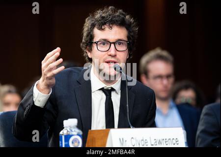 Washington, United States. 24th Jan, 2023. Clyde Lawrence, Singer-Songwriter, speaking at a hearing of the Senate Judiciary Committee. Credit: SOPA Images Limited/Alamy Live News Stock Photo