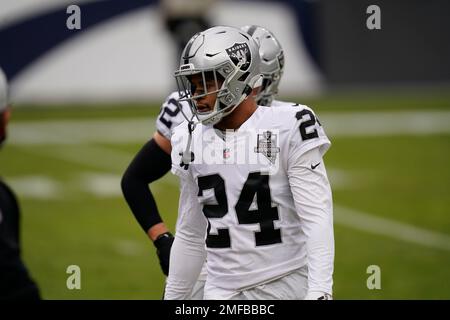 Las Vegas Raiders defensive back Johnathan Abram (24) runs during an NFL  football game against the Los Angeles Chargers Monday, Oct. 4, 2021, in  Inglewood, Calif. (AP Photo/Kyusung Gong Stock Photo - Alamy