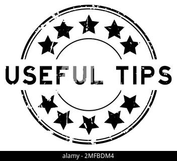 Grunge black useful tips word with star icon round rubber seal stamp on white background Stock Vector