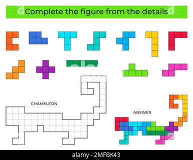 Complete the figure. Puzzle game with chameleon.  Stock Vector