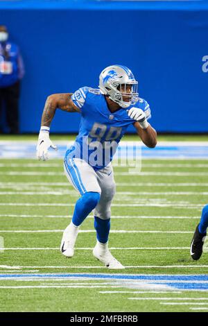 Detroit Lions linebacker Julian Okwara (99) gets set on defense against the  Jasksonville Jaguars during an NFL pre-season football game, Saturday, Aug.  19, 2023, in Detroit. (AP Photo/Rick Osentoski Stock Photo - Alamy