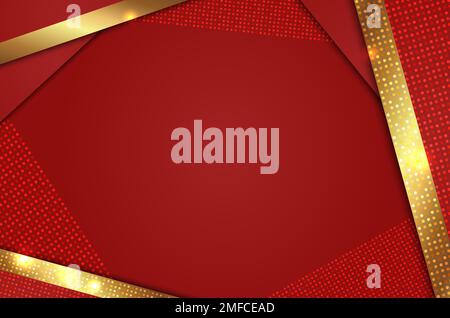 Luxury background. Red and shiny golden decor elements. Abstract modern background. Vector illustration. Stock Vector