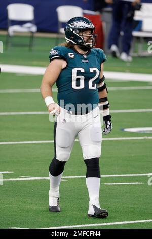 Philadelphia Eagles center Jason Kelce (62) gets ready to snap the  football, during the first half at an NFL football game against the Miami  Dolphins, Sunday, Dec. 1, 2019, in Miami Gardens