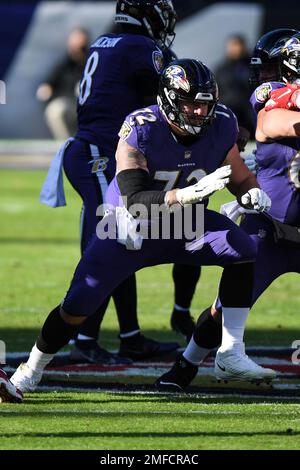 Baltimore Ravens guard Kevin Zeitler (70) looks to make a block during an  NFL football game against the Cleveland Browns, Sunday, Dec. 12, 2021, in  Cleveland. (AP Photo/Kirk Irwin Stock Photo - Alamy