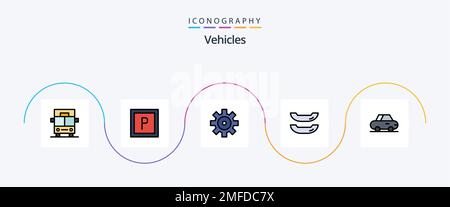 Vehicles Line Filled Flat 5 Icon Pack Including . boat. Stock Vector