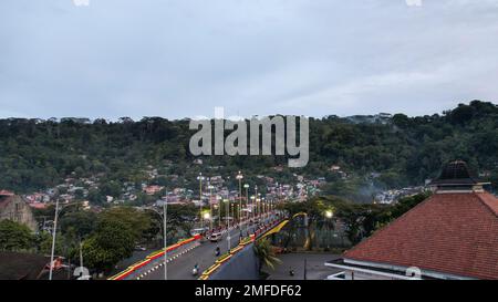 Aerial view of Sunrise scenery from the Siti Nurbaya Bridge, Jembatan Siti Nurbaya Padang, West Sumatera. Padang, Indonesia, January 25, 2023 Stock Photo