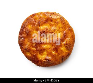 A rice cracker placed on a white background. Viewed from above. Stock Photo