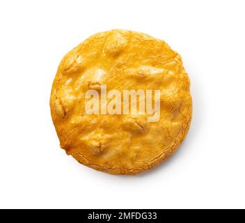 A rice cracker placed on a white background. Viewed from above. Stock Photo