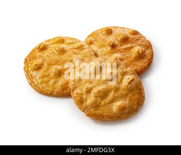Sembei rice crackers placed on a white background. Senbei is a Japanese snack. Stock Photo