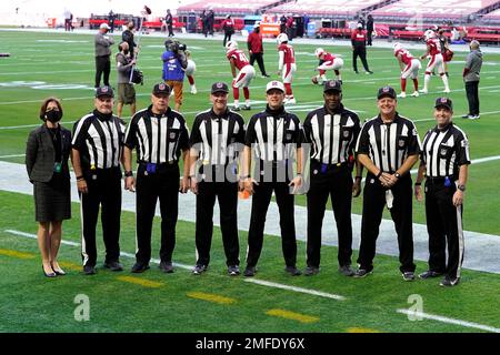 From right; field judge Aaron Santi, head linesman Jerry Bergman, umpire  Ruben Fowler, referee Craig Wrolstad,