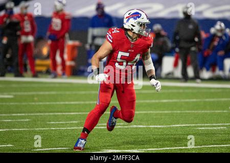 Buffalo Bills outside linebacker A.J. Klein (54) walks off the field after  an NFL football game against the Washington Football Team, Sunday, Sept.  26, 2021, in Orchard Park, N.Y. (AP Photo/Brett Carlsen