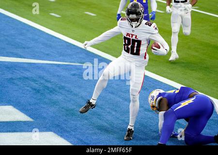 Seattle Seahawks wide receiver Laquon Treadwell (18) catches a pass and  runs against the Los Angeles Rams in an NFL football game, Sunday, Dec. 4,  2022, in Inglewood, Calif. Seahawks won 27-23. (