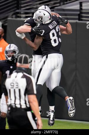 Las Vegas Raiders tight end Foster Moreau (87) heads for the