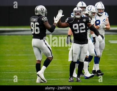 Las Vegas Raiders defensive end Clelin Ferrell (96) heads to the