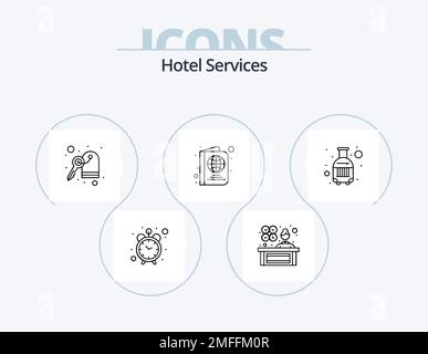 Hotel Services Line Icon Pack 5 Icon Design. wifi. hotel. phone. free. glass Stock Vector