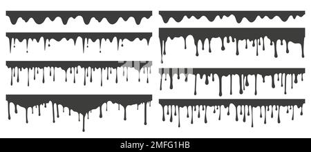 Melted drips and liquid paint drops. Current chocolate, ink, honey or syrup. Oil and cream blobs. Vector seamless border. Stock Vector