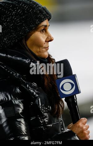 PHILADELPHIA, PA - OCTOBER 30: Philadelphia Eagles quarterback Jalen Hurts  (1) is interviewed by CBS reporter Tracy Wolfson during the game between  the Pittsburg Steelers and the Philadelphia Eagles on October 30