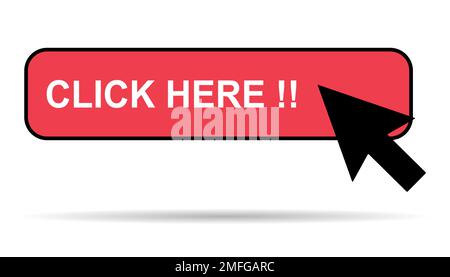 Click here web button with shadow, internet flat pointer design, press link vector illustration . Stock Vector